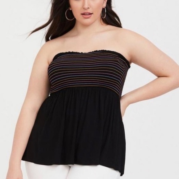 Torrid BLACK STRIPE SMOCKED TUBE TOP size 1 - Picture 2 of 2